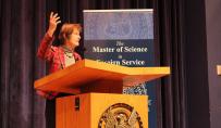 Dr. Nannerl Keohane speaking at podium