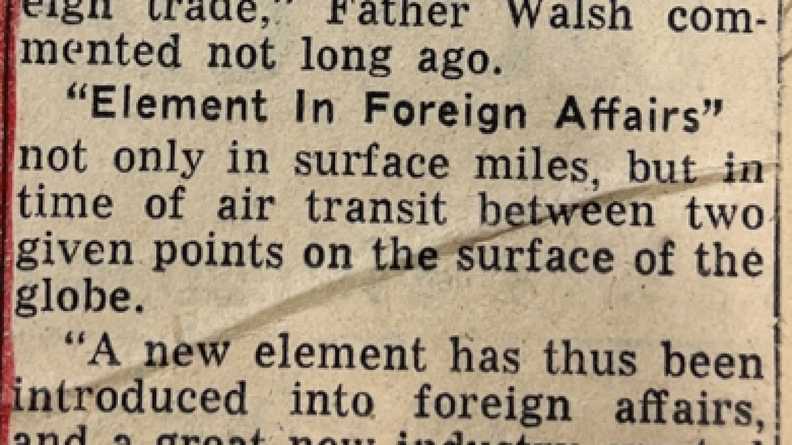 Father Walsh quote in the 1954 Hoya article about the addition of Air Transportation courses to the curriculum.